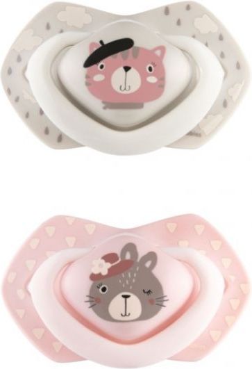 Canpol Babies 2 ks symetrických silikonových dudlíků, 0-6m, Bonjour Paris, růžová/šedá - obrázek 1