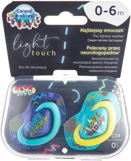 Canpol Babies 2 ks symetrických silikonových dudlíků, 0-6m, Neon Love Baby, modré - obrázek 5