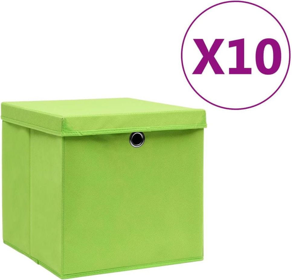shumee Boxy s víčky 10 ks 28x28x28 cm zelené - obrázek 1