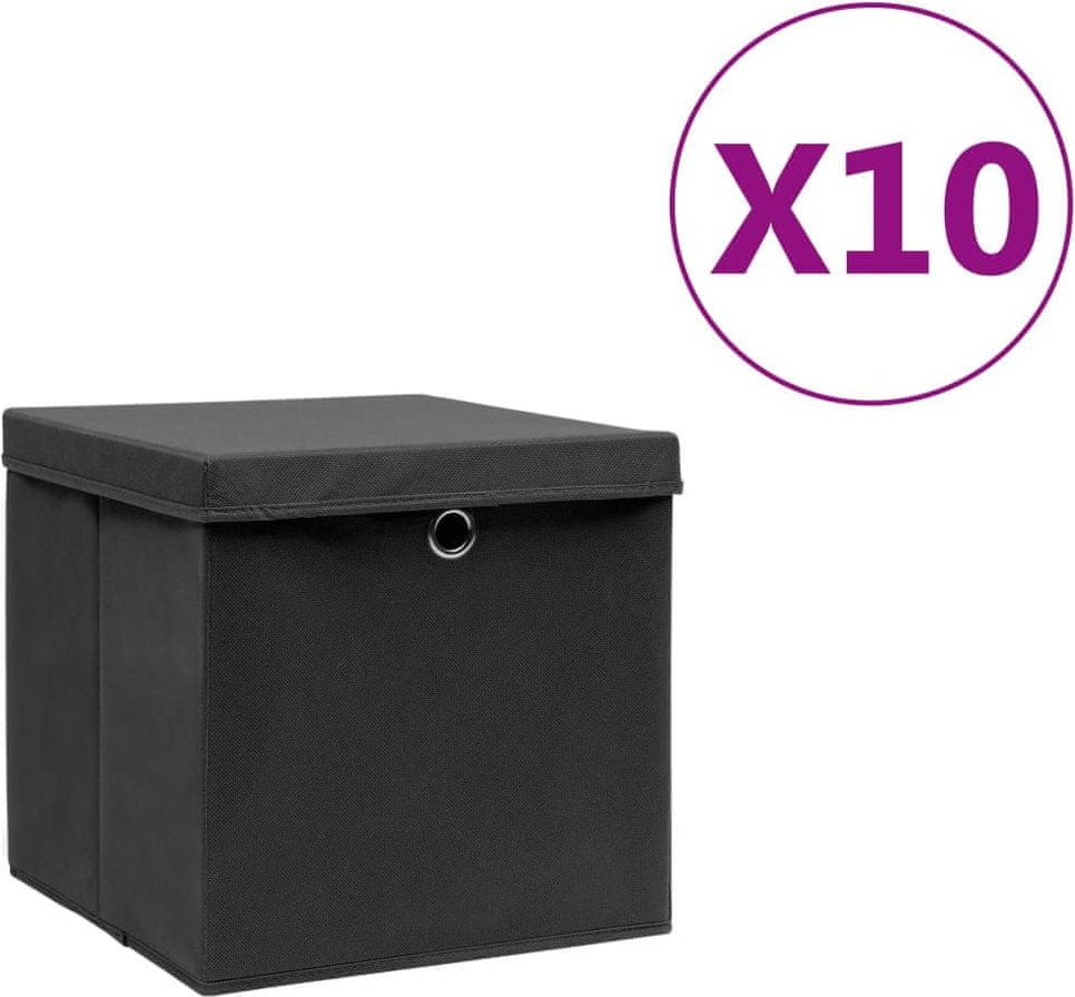 shumee Boxy s víčky 10 ks 28x28x28 cm černé - obrázek 1