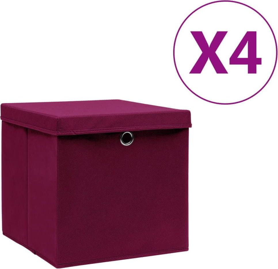 shumee Boxy s víčky 4 ks 28x28x28 cm tmavě červená - obrázek 1