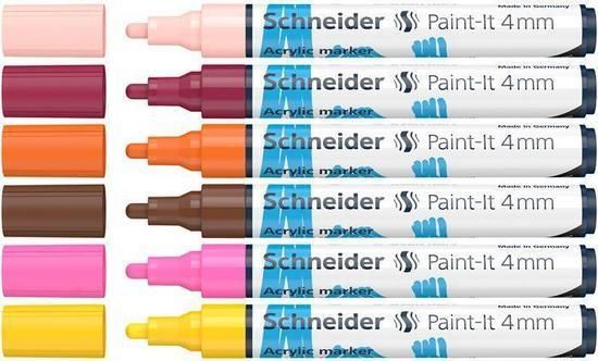 Acrylic marker set, 4 mm, SCHNEIDER "Paint-It 320", 6 assorted colours, set 6 ks - obrázek 1