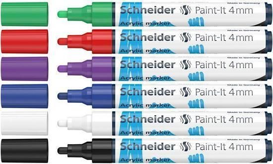 Acrylic marker set, 4 mm, SCHNEIDER "Paint-It 320", 6 assorted colours, set 6 ks - obrázek 1