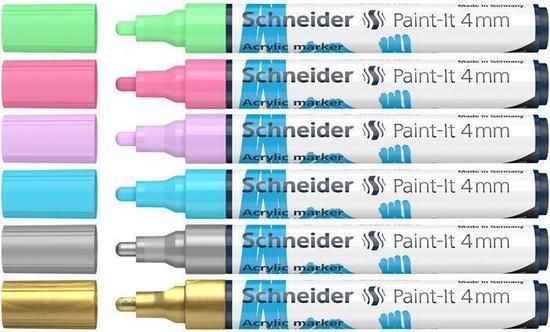 Acrylic marker set, 4 mm, SCHNEIDER "Paint-It 320", 6 assorted colours, set 6 ks - obrázek 1
