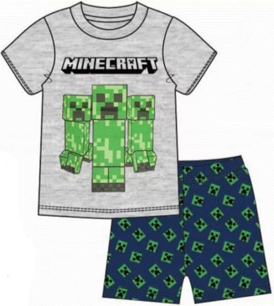 MOJANG official product - Chlapecké bavlněné letní pyžamo Minecraft - šedé 128 - obrázek 1