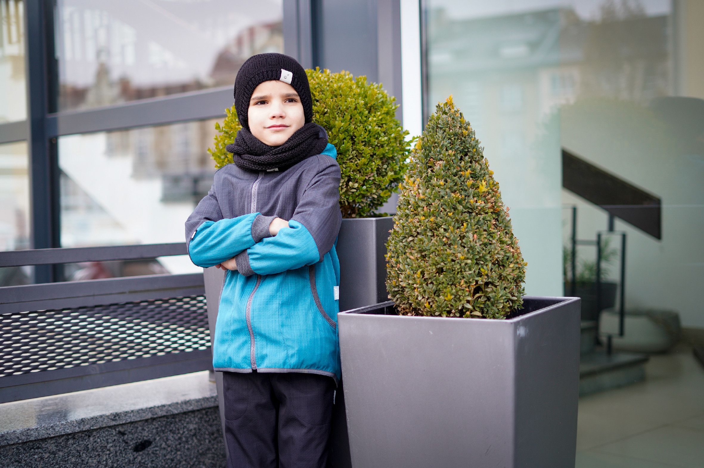 UNUO Dětská softshellová bunda s bambusovým úpletem STREET, Petrolejová, Tm.šedá Velikost: 80 - 86 - obrázek 2