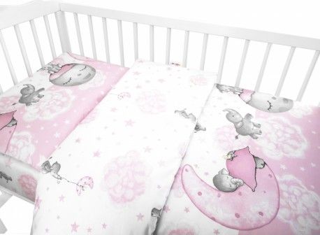 Baby Nellys 2-dílné bavlněné povlečení, Baby Elephant - růžová, Velikost povlečení 120x90 - obrázek 1