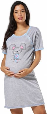 Be MaaMaa Těhotenská, kojící noční košile Myška - šedá/modrá - obrázek 1