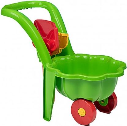 Dětské zahradní kolečko s lopatkou a hráběmi BAYO Sedmikráska zelené, Zelená - obrázek 1