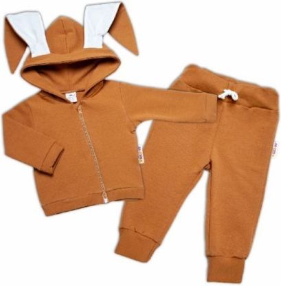 BABY NELLYS Dětská tepláková souprava s kapucí a oušky, Cute Bunny - karamelová, hnědá, Velikost koj. oblečení 74 (6-9m) - obrázek 1