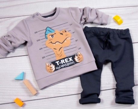 K-Baby Tepláková souprava T-Rex, šedá, granát, Velikost koj. oblečení 80 (9-12m) - obrázek 1