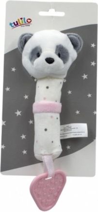 Tulilo Plyšová hračka s pískátkem a kousátkem Medvídek Panda, 16 cm - růžový - obrázek 1