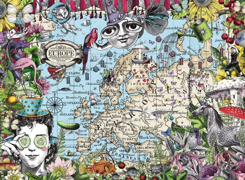 RAVENSBURGER Puzzle Quirky Circus: Mapa Evropy 500 dílků - obrázek 1