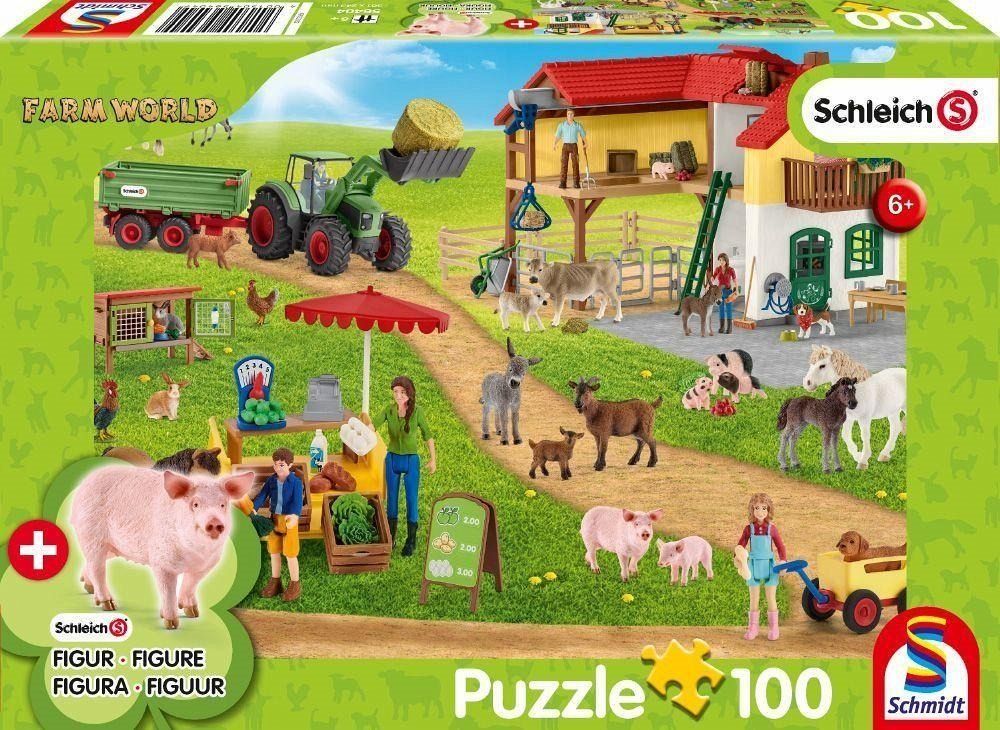 SCHMIDT Puzzle Schleich Farma s prodejním stánkem 100 dílků + figurka Schleich - obrázek 1