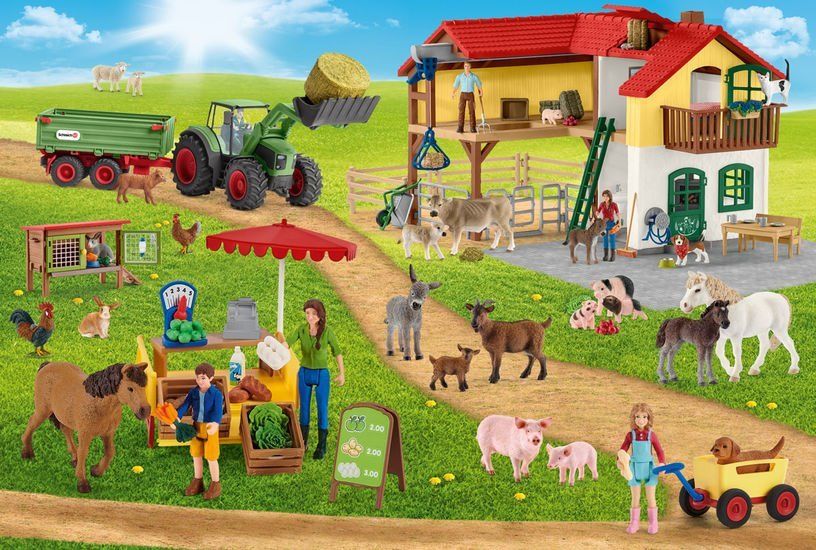SCHMIDT Puzzle Schleich Farma s prodejním stánkem 100 dílků + figurka Schleich - obrázek 3