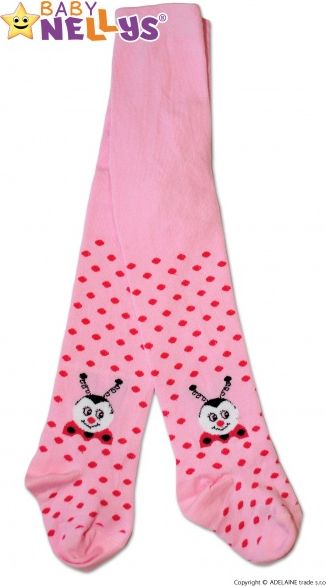 Baby Nellys Bavlněné punčocháče Baby Nellys ® - Beruška růžové s puntíky, vel. 80/86 80 (9-12m) - obrázek 1
