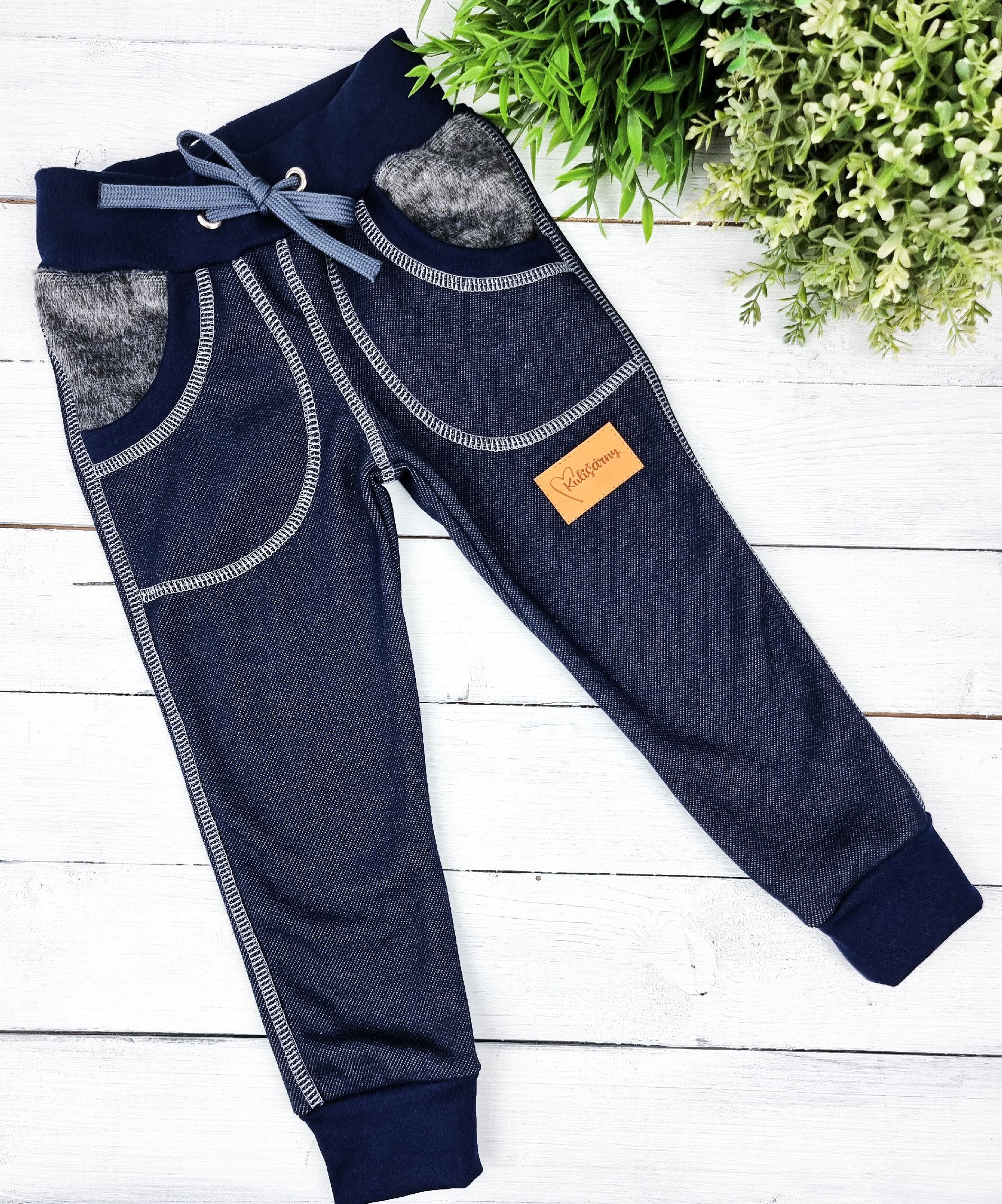 Kulišárny (handmade) Zateplené tepláčky ,,JEANS,, VELIKOST: 86-92 - obrázek 1