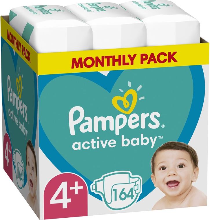 PAMPERS Active Baby 4+ (10-15 kg) 164 ks Maxi měsíční balení - jednorázové pleny - obrázek 2