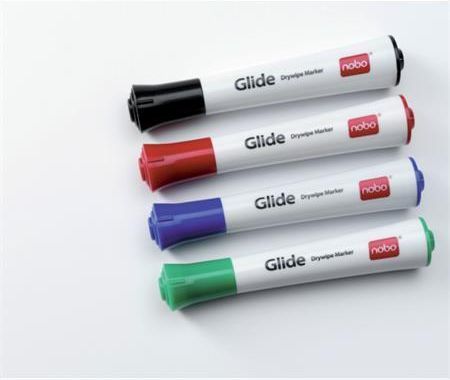 Popisovač na tabule a flip chart "Glide", mix barev, 3 mm, kulatý hrot, NOBO, bal. 4 ks - obrázek 1