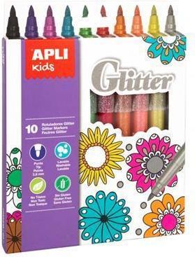 18218 Fixy na textil "Kids Glitter", 10 třpytivých barev, 7,5 mm, APLI, set 10 ks - obrázek 1