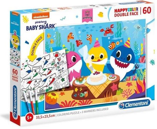 CLEMENTONI Oboustranné puzzle: Baby Shark - Oslava 60 dílků - obrázek 1
