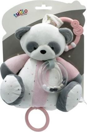 Tulilo Závěsná plyšová hračka s chrastítkem Medvídek Panda, 18 cm - růžový - obrázek 1