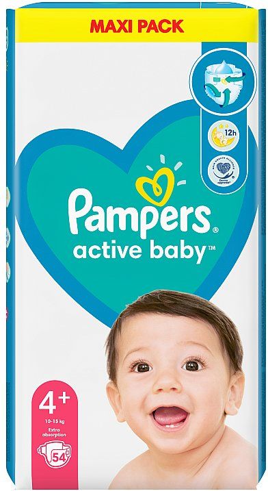 Pampers Active Baby Value Pack dětské jednorázové pleny Velikost 4+ 10kg-15kg 54 ks - obrázek 1