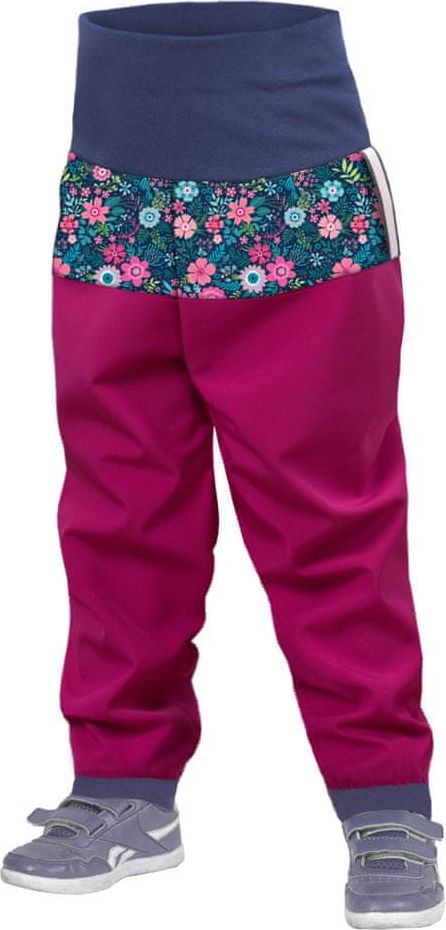 Unuo dívčí batolecí softshellové kalhoty bez zateplení Květinky 74/80 růžová - obrázek 1