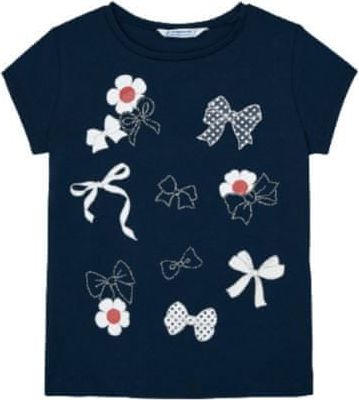 MAYORAL dívčí tričko KR květy a mašle tmavě modré - 104 cm - obrázek 1