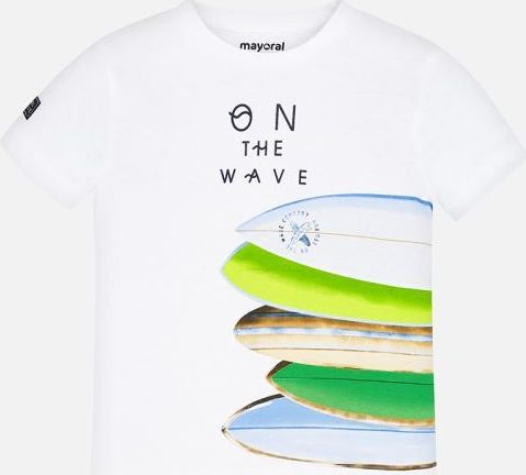MAYORAL chlapecké triko s krátkým rukávem - bílé se surfy - 104 cm - obrázek 1