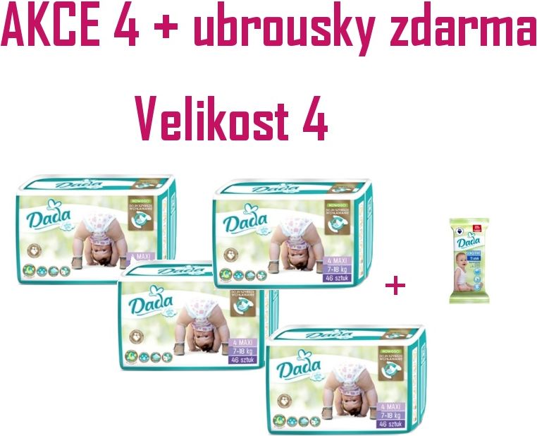4x Plenky DADA Extra soft vel. 4 (184ks) + Vlhčené ubrousky ZDARMA - obrázek 1