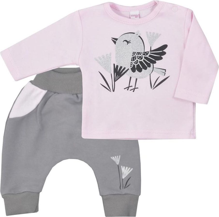 KOALA Kojenecké bavlněné tepláčky a tričko Koala Birdy růžové - Kojenecké bavlněné tepláčky a tričko Koala Birdy růžové - obrázek 1