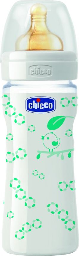 Chicco Láhev Well-Being skleněná, kaučukový dudlík, zelená 240 ml - obrázek 1