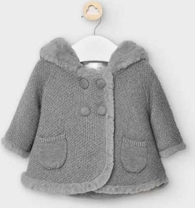 MAYORAL dívčí pletený kabátek s kožíškem - šedá/stříbrná - 60 cm - obrázek 1