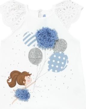 MAYORAL dívčí šaty KR dívka a balónky, bílá/modrá - 92 cm - obrázek 1