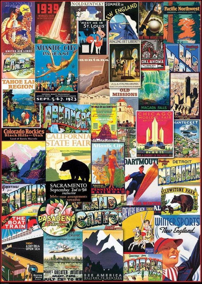 EuroGraphics Puzzle Americké vintage plakáty 1000 dílků - obrázek 1