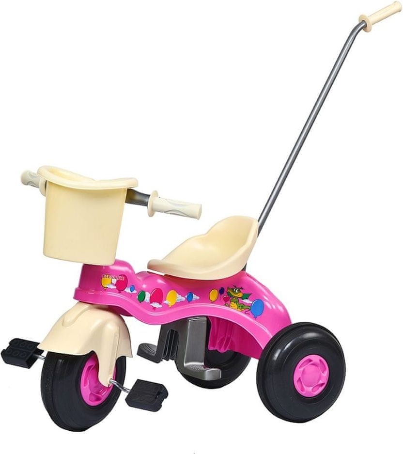 BAYO Dětská šlapací tříkolka s vodící tyčí BAYO JUNIOR růžová - obrázek 1