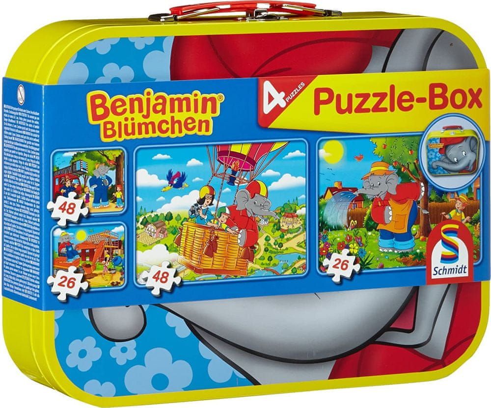 Schmidt Puzzle Benjamin Kvítko 4v1 v plechovém kufříku (26,26,48,48 dílků) - obrázek 1