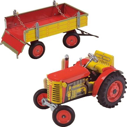 Kovap Traktor Zetor s valníkem, červený, zelený plastová kola - obrázek 1
