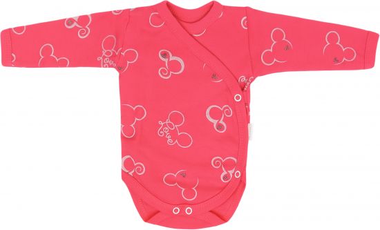 Mamatti Kojenecké body dl. rukáv, zapínání bokem, Myška - tm. růžová - obrázek 1