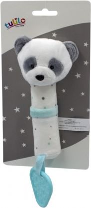 Tulilo Plyšová hračka s pískátkem a kousátkem Medvídek Panda, 16 cm - tyrkysový - obrázek 1