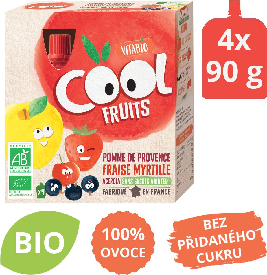 Ovocné BIO kapsičky 4x90g Vitabio Cool Fruits jablko, jahody, borůvky a acerola - obrázek 1