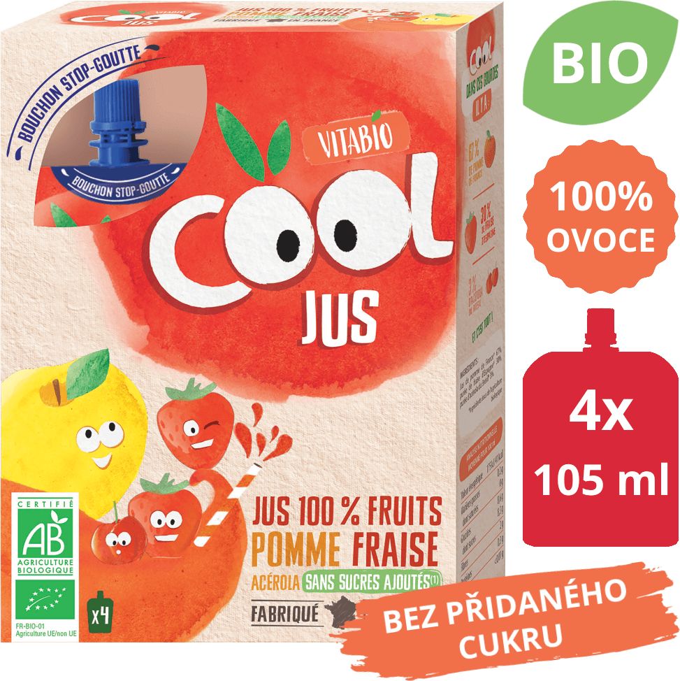 Vitabio Ovocná BIO kapsička 4x105ml Cool Jus jablko, jahoda a acerola - obrázek 1