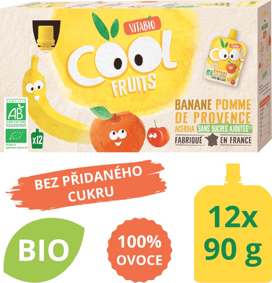 Ovocné BIO kapsičky 12x90g Vitabio Cool Fruits jablko, banán a acerola - obrázek 1