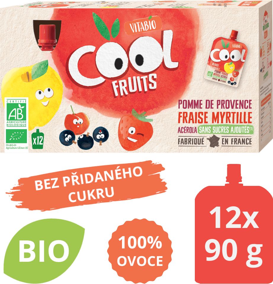 Ovocné BIO kapsičky 12x90g Vitabio Cool Fruits jablko, jahody, borůvky a acerola - obrázek 1