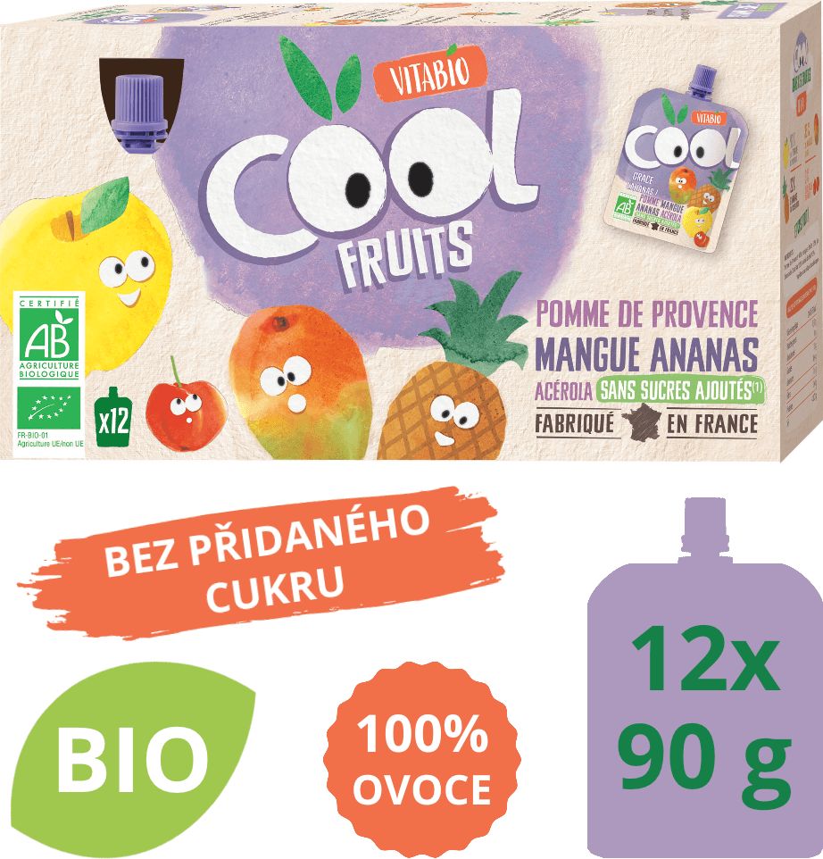 Ovocné BIO kapsičky Vitabio 12x90g Cool Fruits jablko, mango, ananas a acerola - obrázek 1