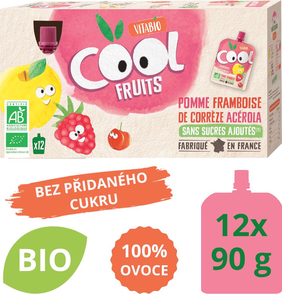Ovocné BIO kapsičky Vitabio 12x90g Cool Fruits jablko, malina, banán a acerola - obrázek 1