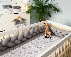 Mantinel copánkový kolem celé postýlky VAFLE - SAFARI LUX šedý - BabyNellys - obrázek 3