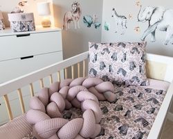 Mantinel copánkový kolem celé postýlky VAFLE - ZEBRA LUX pudrově růžový - BabyNellys - obrázek 1