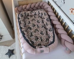 Hnízdečko oboustranné s Velvet - ZEBRA LUX s pudrově růžovou - BabyNellys - obrázek 1